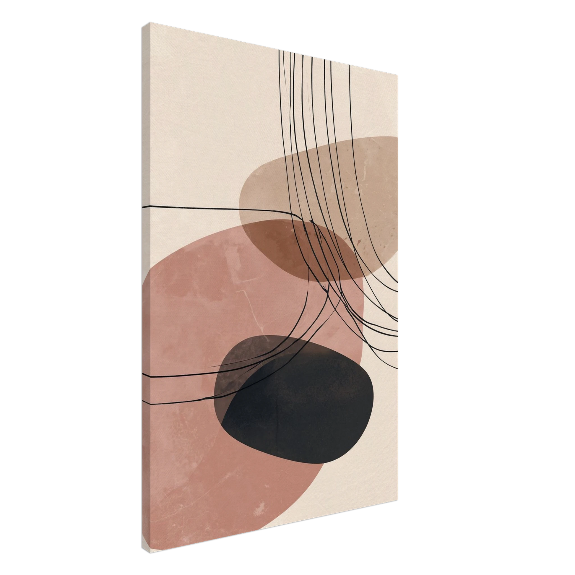 Leinwand „Abstrakte Formen“ mit organischen Formen in Rosé, Beige und Schwarz mit feinen Linien, 60 × 90 cm