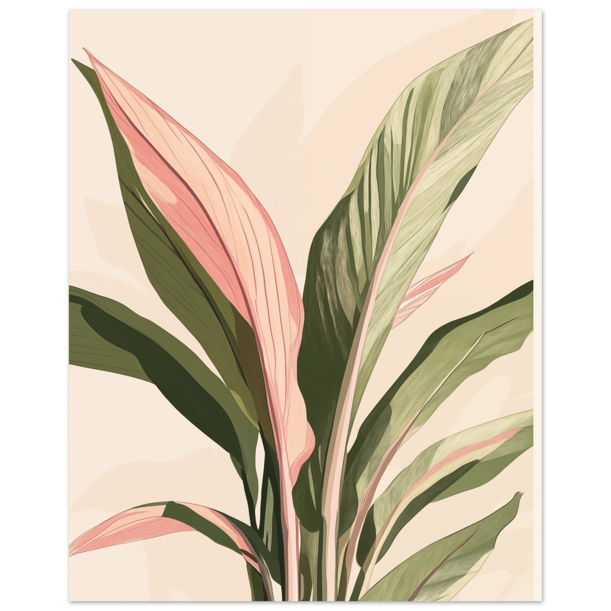 Poster „Magnolienblätter in Aquarell“ mit botanischen Blättern in Grün und Altrosa als Aquarell, 20x25 cm