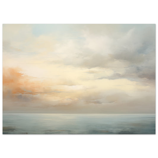Poster „Leuchtender Horizont“ mit ruhiger abstrakter Horizont mit weichem Himmel und Meer in Creme und Apricot, 13x18 cm