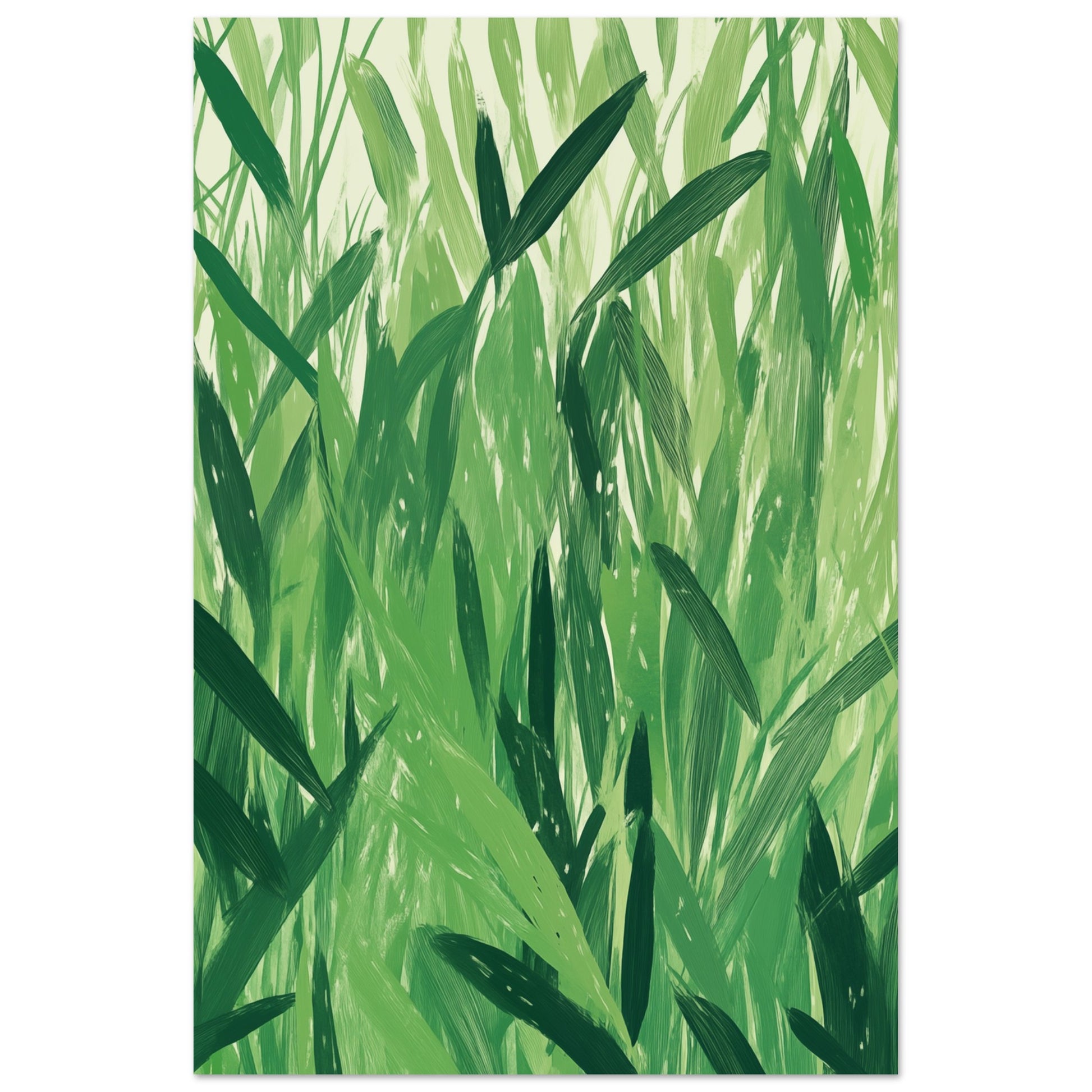 Poster „Grüne Harmonie , Abstrakte Natur“ mit dichtes Muster aus grünen Gräsern und Blättern in verschiedenen Grüntönen, 60x90 cm