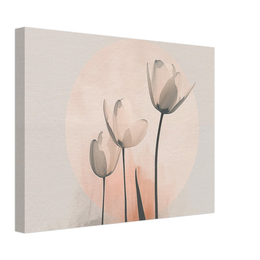 Leinwand „Sanfte Tulpen“ mit zarte Tulpen in Creme und Apricot als reduzierte botanische Illustration, 30x40 cm