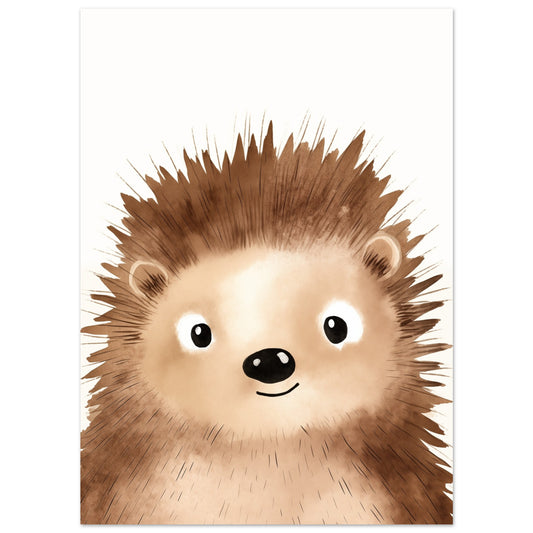 Poster „„Quill", der Entdecker“ mit niedlicher Igel mit großen Augen und weichen braunen Stacheln, 13x18 cm