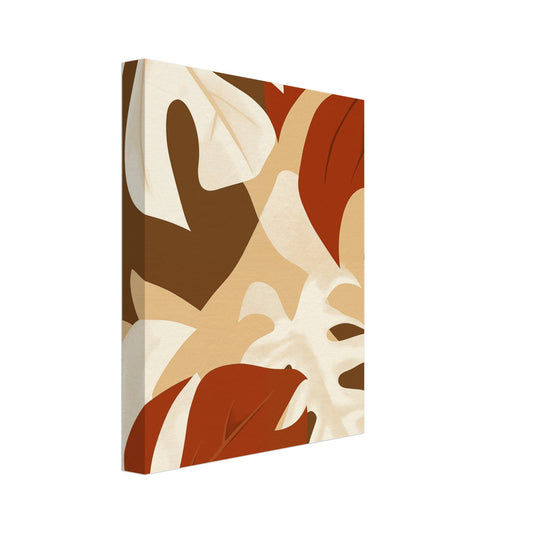 Leinwand „Retro Leaf Vibes“ mit große stilisierte Blätter in Rost, Creme, Beige und Braun als Retro-Muster, 20x25 cm