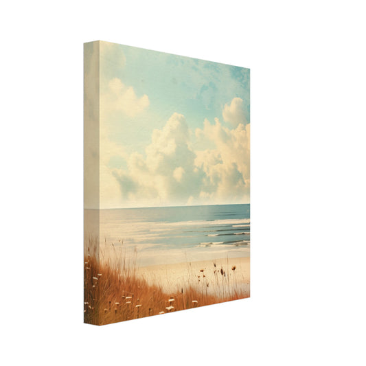 Leinwand „Seelandschaft in Sanftem Retro“ mit ruhiger Retro-Küstenlandschaft mit Strandgräsern, 20x25 cm