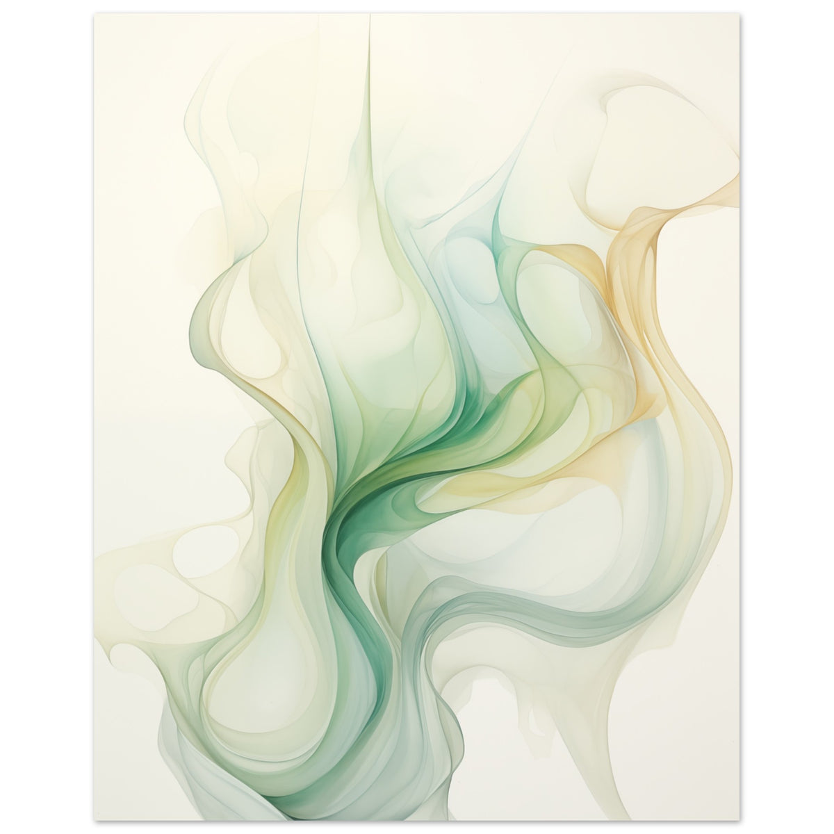 Poster „Wasserspiel“ mit fließende abstrakte Formen in Mint, Salbeigrün, Creme und warmem Beige, 40x50 cm