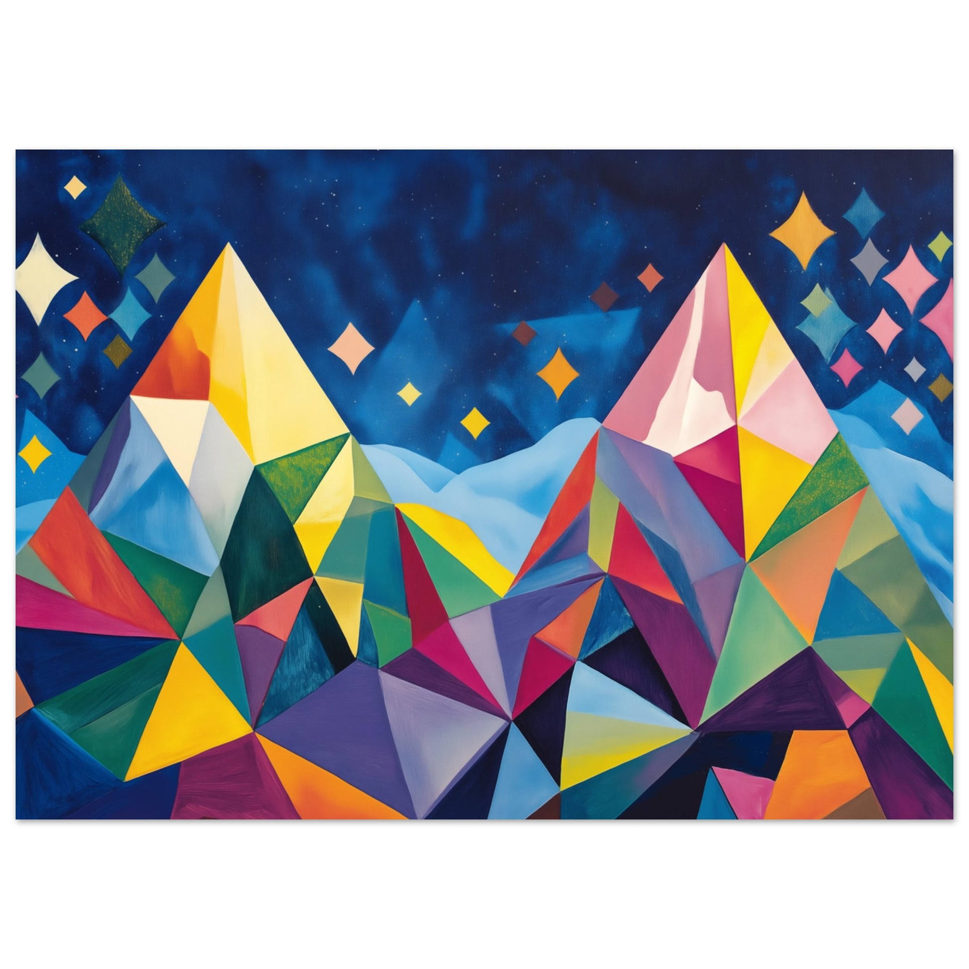 Geometrische Berglandschaft im Sternenlicht Poster 50x70 cm - Pixara
