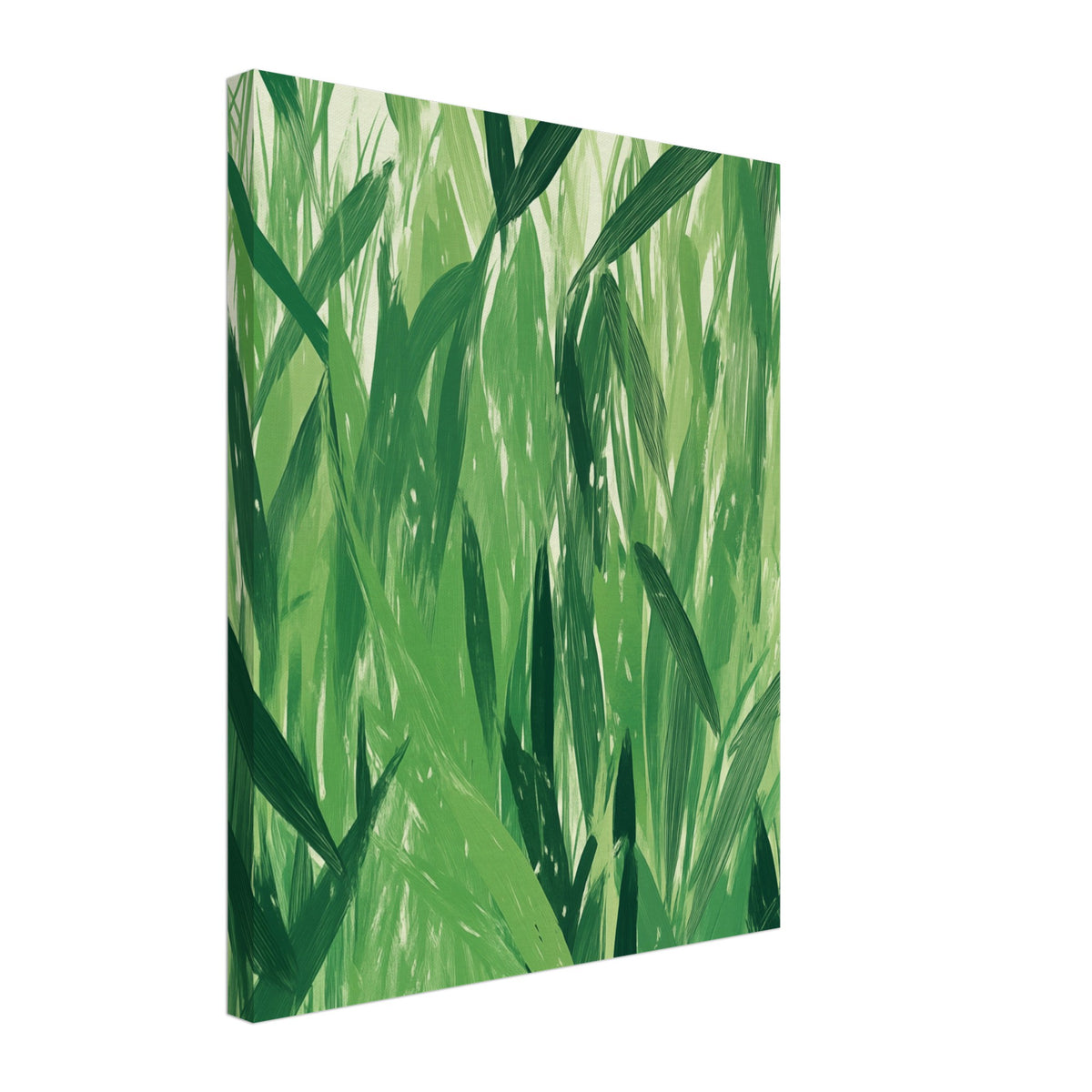 Leinwand „Grüne Harmonie , Abstrakte Natur“ mit dichtes Muster aus grünen Gräsern und Blättern in verschiedenen Grüntönen, 40x50 cm
