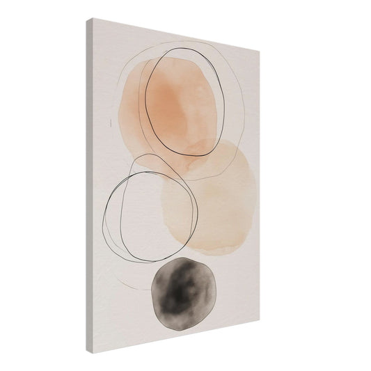 Leinwand „Balance der Kreise, Japandi Minimalismus“, 50 × 70 cm, mit weichen Kreisen und Aquarellflächen in Apricot, Beige, Creme