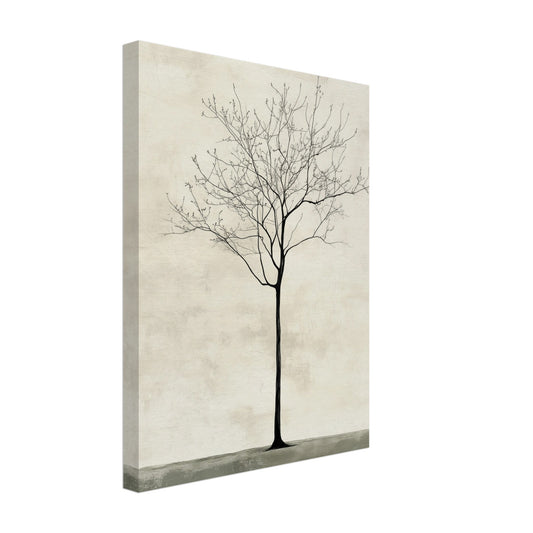 Leinwand „Einsamer Baum“ mit einsamer kahler Baum auf ruhigem creme-salbeigrünem Hintergrund, 30x40 cm