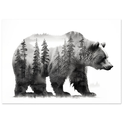 Bär im Wald – Schwarzweiß Doppelbelichtung 21x29.7 cm - Pixara