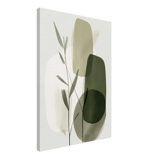 Leinwand „Harmonie des Wachstums“, 50 × 70 cm, mit botanischen Formen in Salbeigrün, Creme und Dunkelgrün