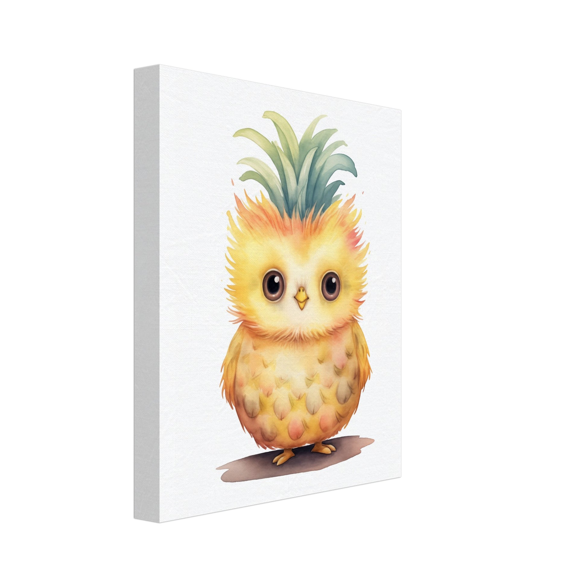 Leinwand „Owly Pine“ mit niedliche Eule mit Ananas-Körper und grüner Blätterkrone, 20x25 cm