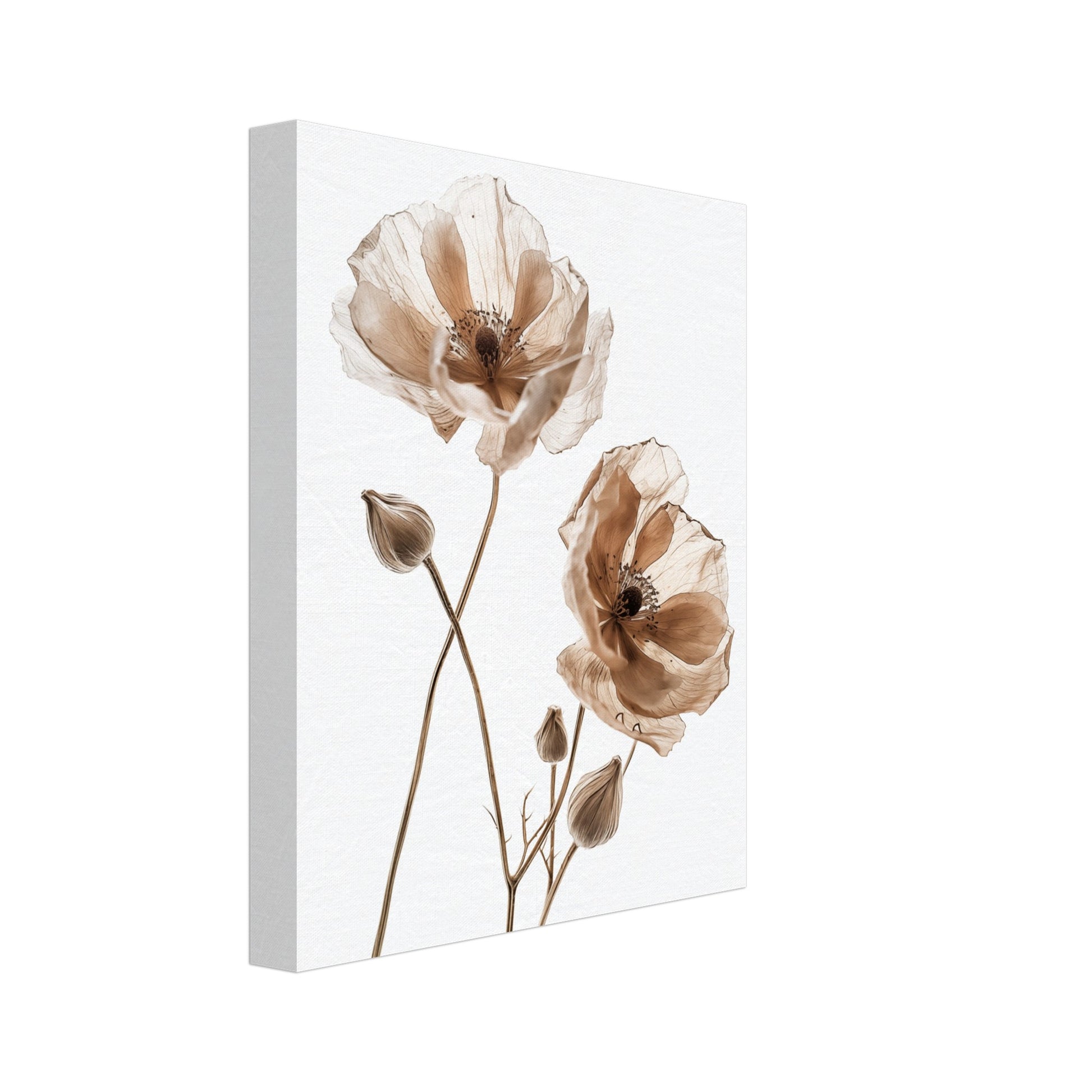 Leinwand „Delicate Dried Blooms“ mit zarte getrocknete Blüten in Creme und warmem Beige, Format 20 × 25 cm