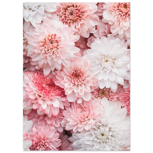 Poster „Chrysanthemen-Pracht“ mit dichte Chrysanthemenblüten in Weiß und zartem Rosa, Format 13 × 18 cm