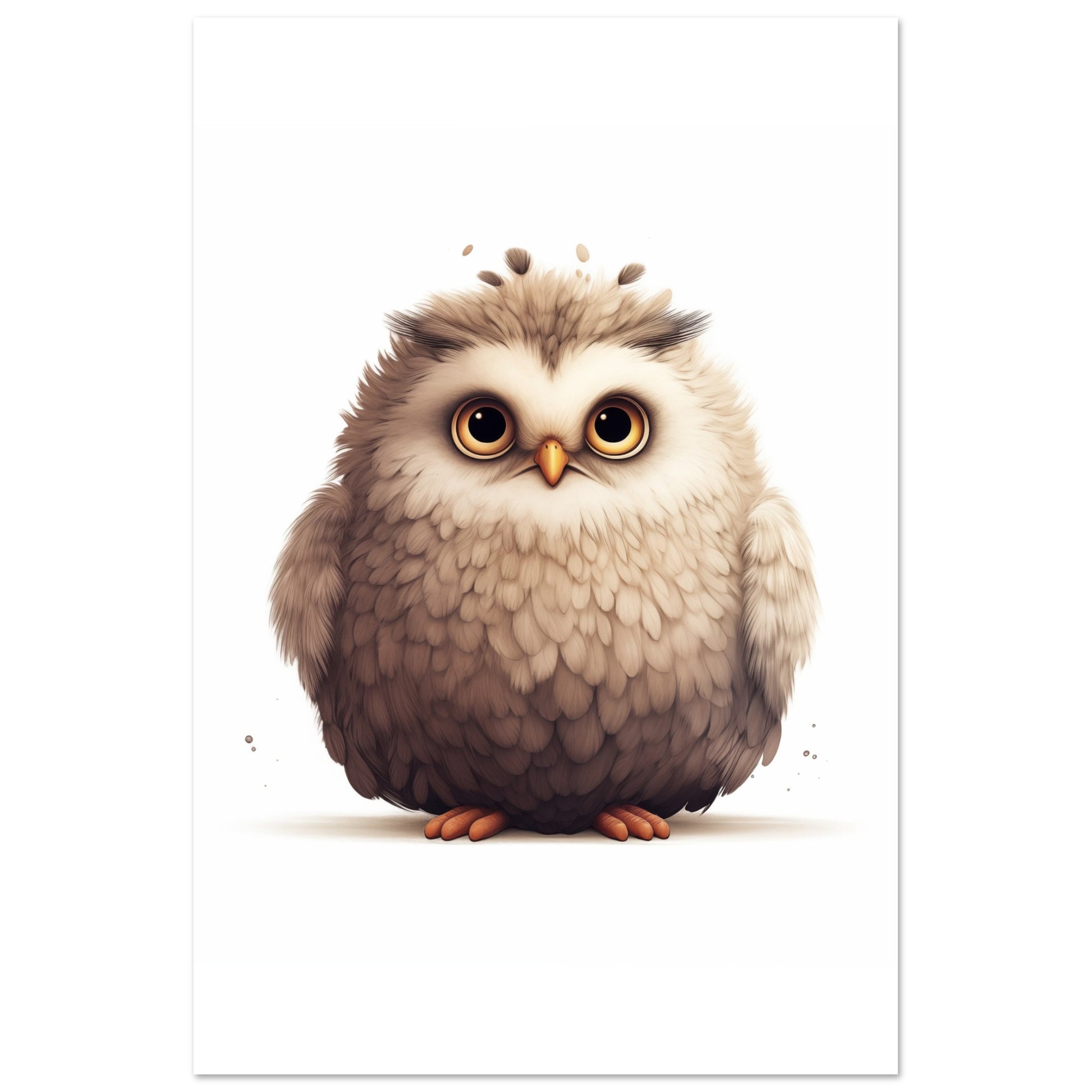Poster „Eule "Oliver"“ mit runde, flauschige Eule in Braun, Creme und Taupe, 60x90 cm