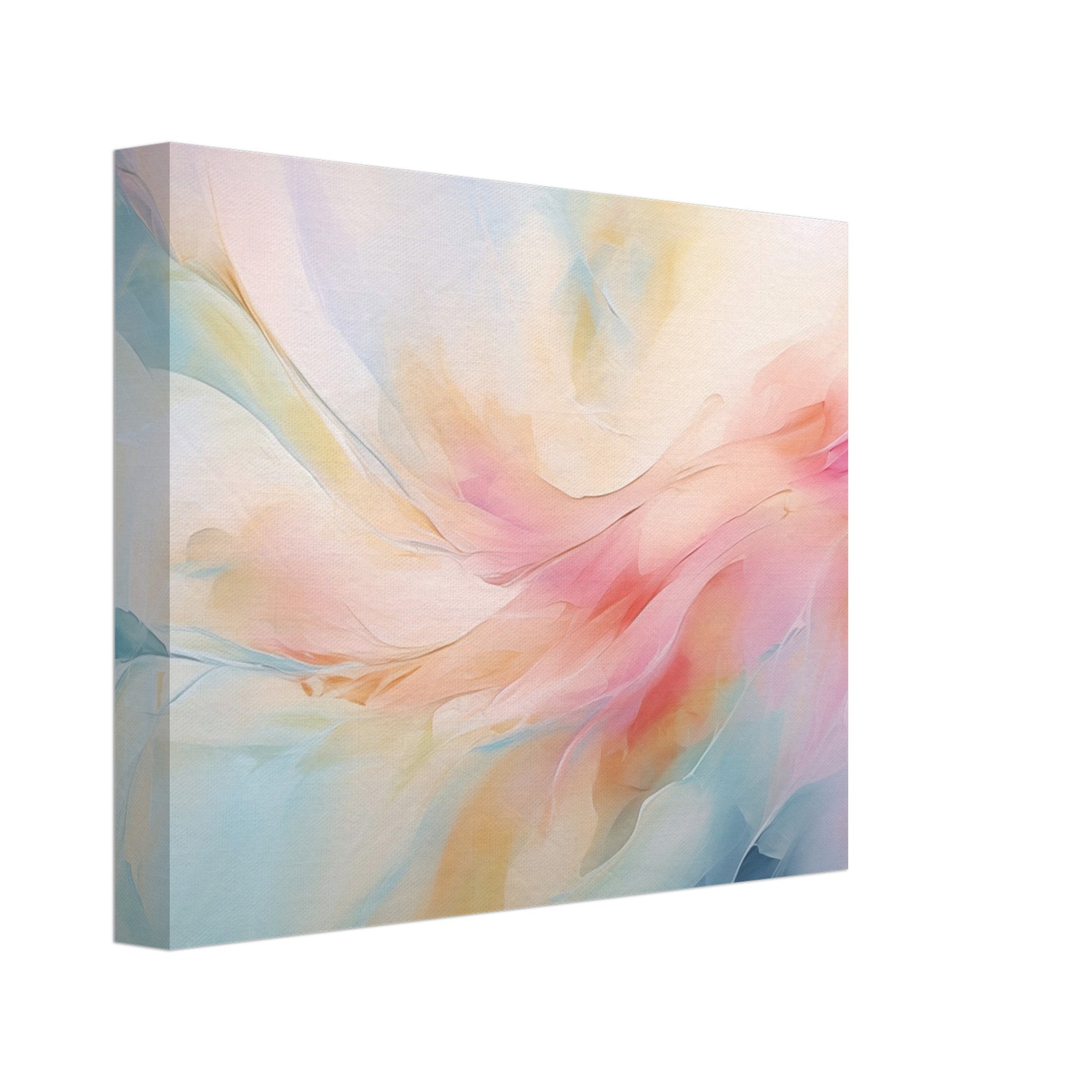 Leinwand „Pastellwind“ mit weiche abstrakte Farbwolken in Rosa, Apricot, Mint, Hellblau und Creme, 20x25 cm