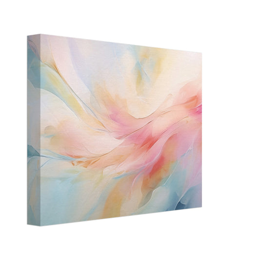 Leinwand „Pastellwind“ mit weiche abstrakte Farbwolken in Rosa, Apricot, Mint, Hellblau und Creme, 20x25 cm