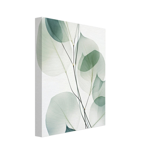Leinwand „Eukalyptus Transluzenz“ mit transparente Eukalyptusblätter in Salbeigrün und Mint, 20x25 cm