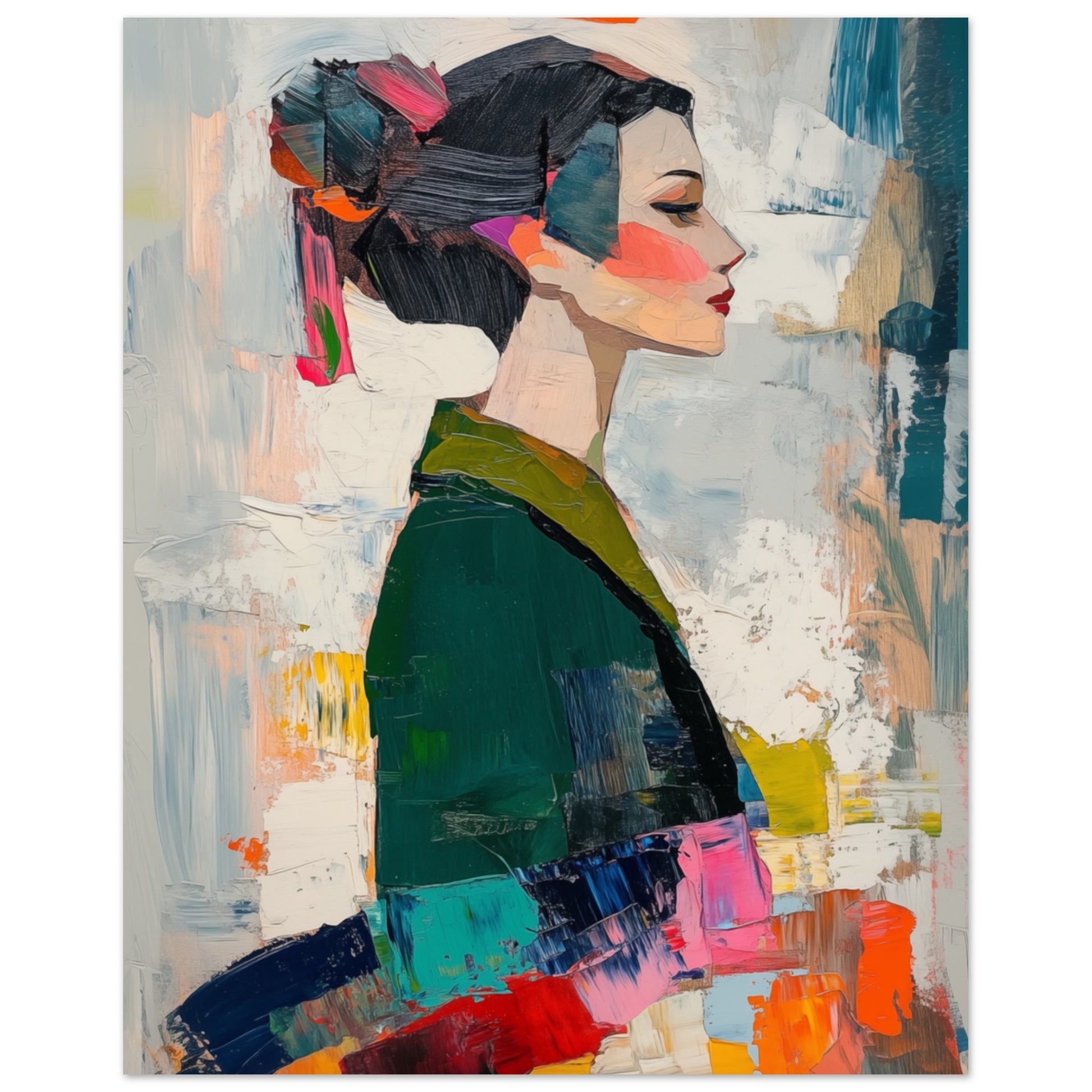 Abstraktes modernes Porträt einer Frau im Kimono Poster 20x25 cm - Pixara