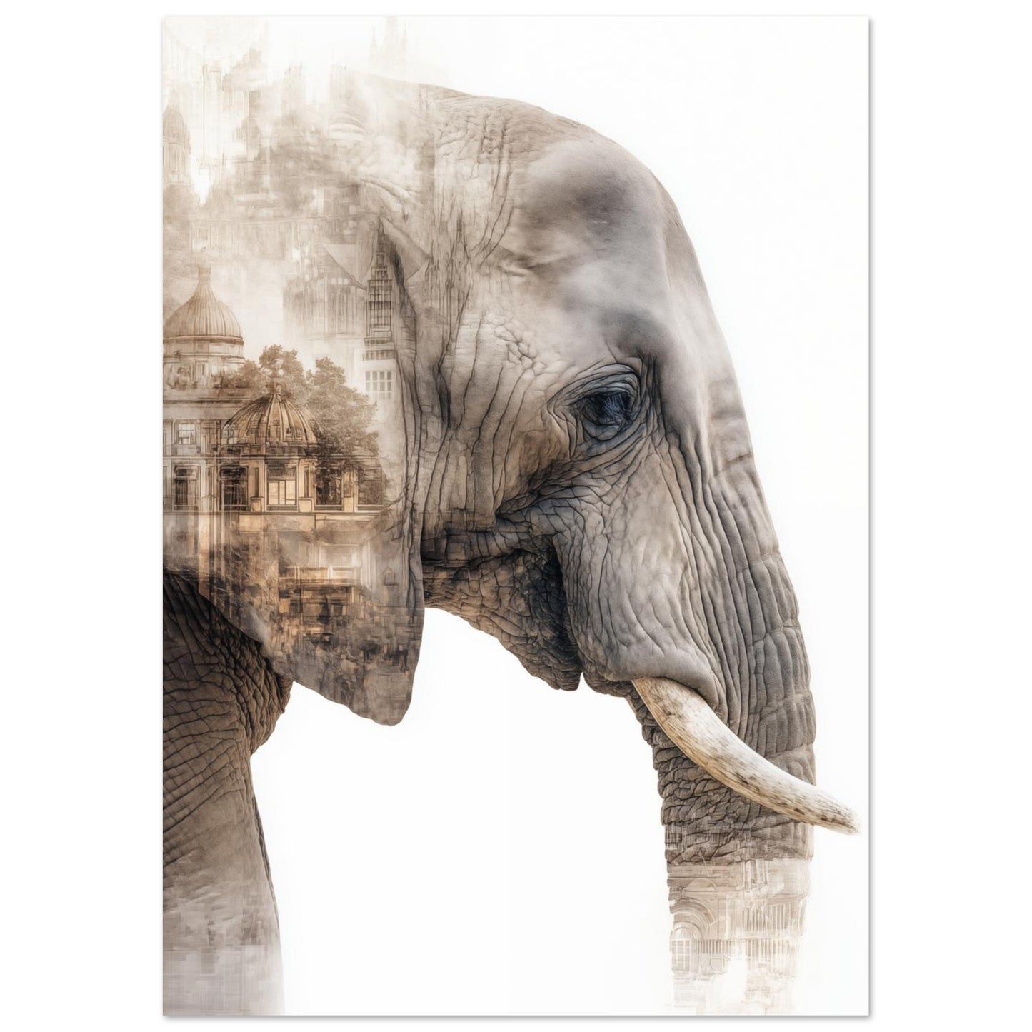 Elefant & Stadt – Doppelbelichtung in warmen Tönen 21x29.7 cm - Pixara