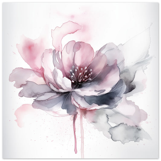 Poster „Blütennebel“ mit weiche Aquarellblüte in Altrosa, Grau und Weiß, Format 25 × 25 cm