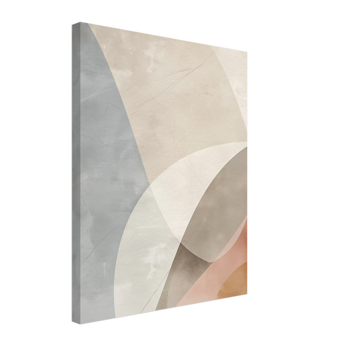 Leinwand „Geometrische Abstraktion“ mit sanfte geometrische Bögen und Flächen in Beige, Grau, Creme und Apricot, 40x50 cm