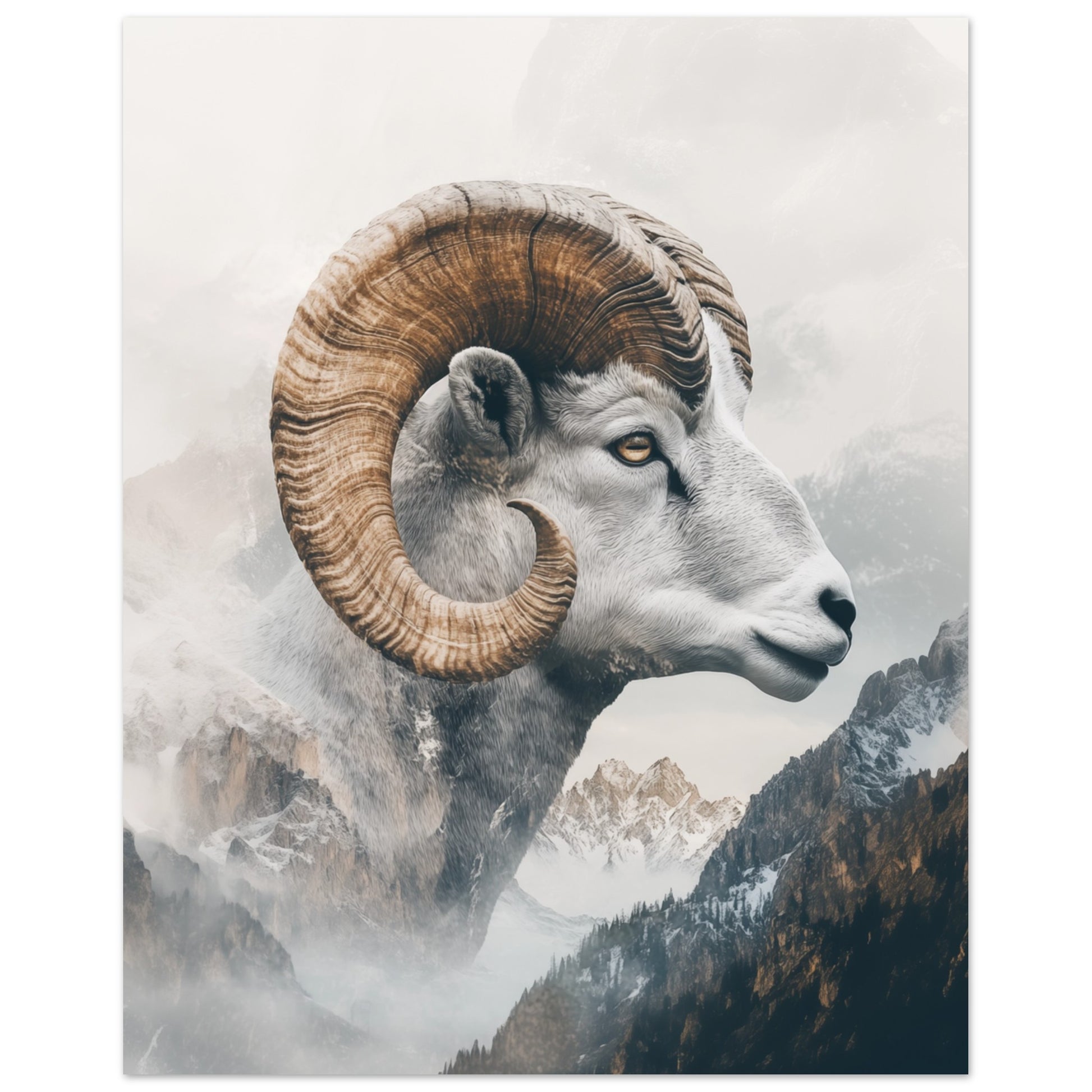 Majestatischer Steinbock – Kunstvolle Doppelbelichtung 20x25 cm - Pixara