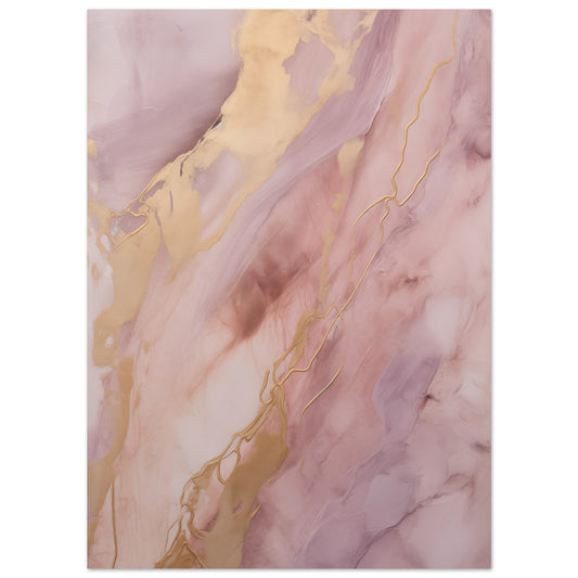 Poster „Purpur-Gold“ mit abstrakter Marmorstruktur in Altrosa, Creme und Gold, 13x18 cm