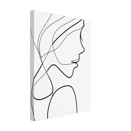 Leinwand „Linara“ mit minimalistisches Frauenprofil als feine schwarze Einlinienzeichnung, 30x40 cm