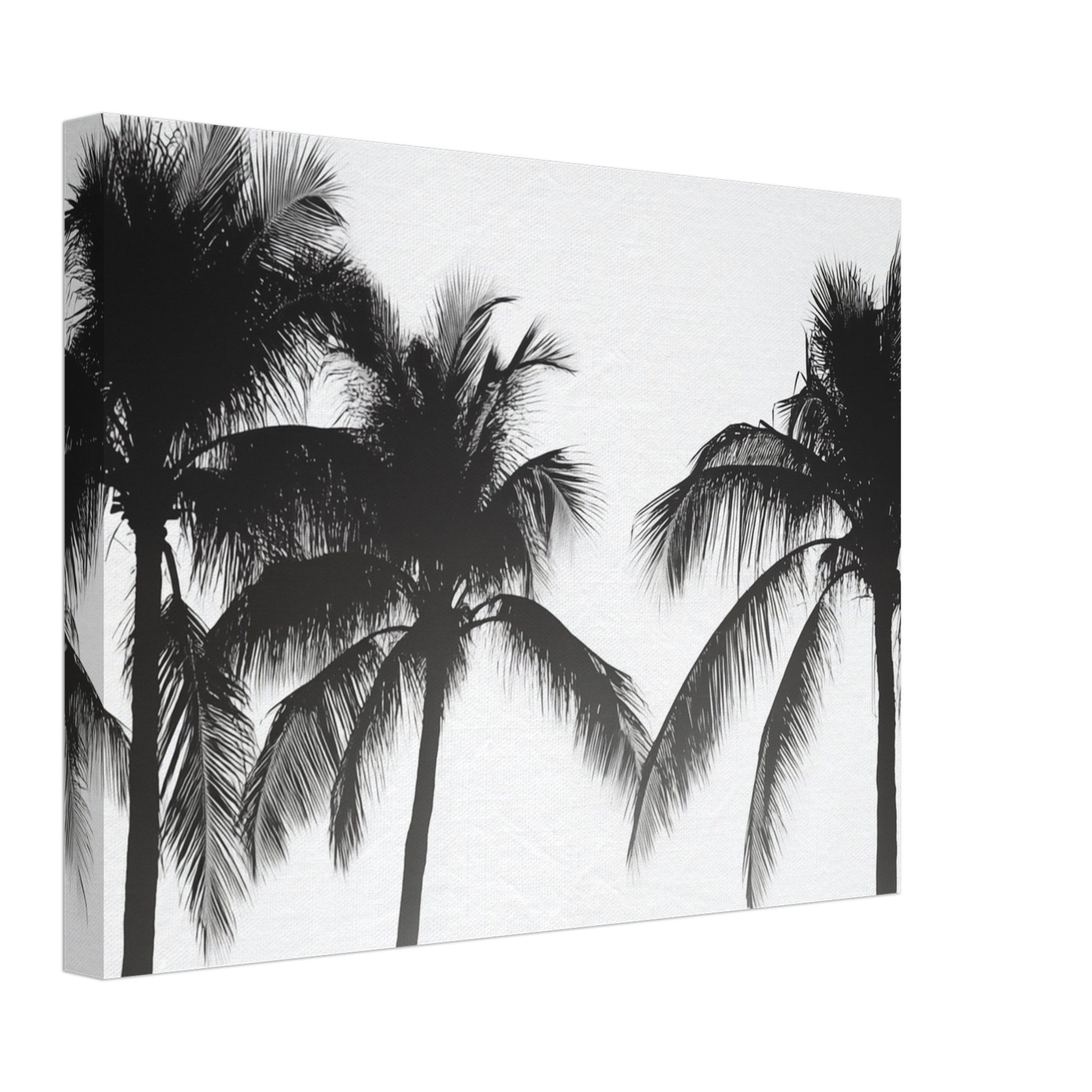 Leinwand „Schwarz-weiß Palmen Silhouetten“ mit schwarzen Palmensilhouetten auf hellem Hintergrund, 30x40 cm