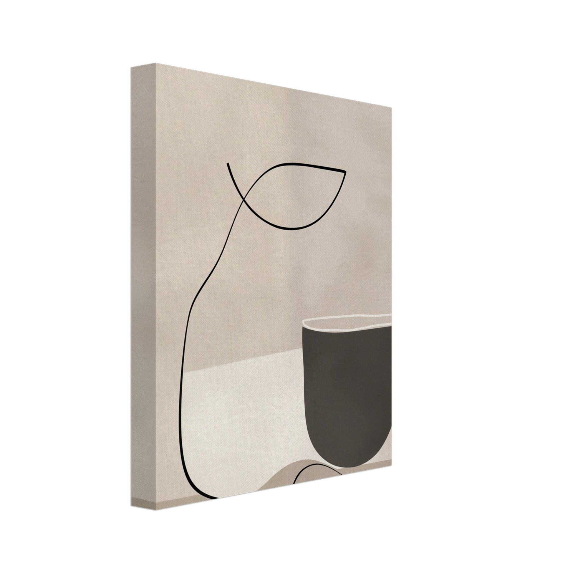 Leinwand „Japandi Zen“ mit minimalistische Japandi-Komposition mit Vase, Kreis und feiner schwarzer Line Art, 20x25 cm