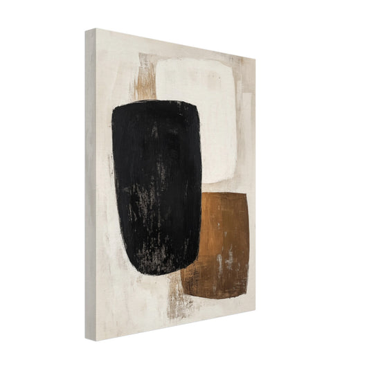 Leinwand „Minimalistische Eleganz , Abstrakte Formen“ mit abstrakten schwarzen, cremefarbenen und rostbraunen Formen, 30x40 cm